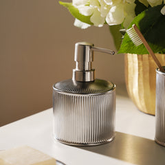 Silver Chrome Ribbed Porcelain Soap Dispenser Small