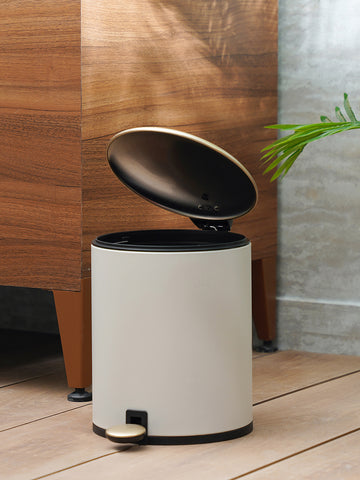 White Iron Pedal Circular Dustbin with Lid - Large
