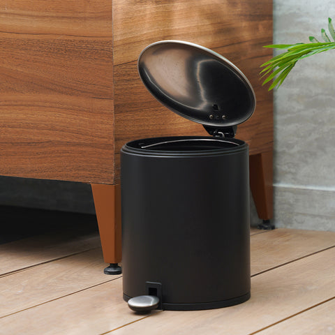 Black Iron Pedal Circular Dustbin with Lid - Large