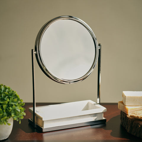 Silver Double Sided Vanity Mirror with Polyresin Base
