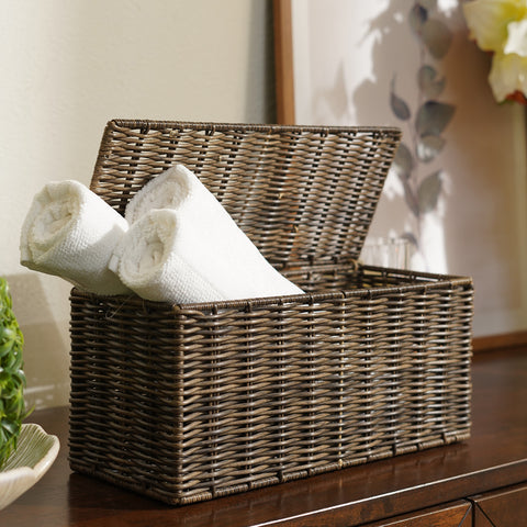 Brown Resin Wicker Tissue Roll Holder