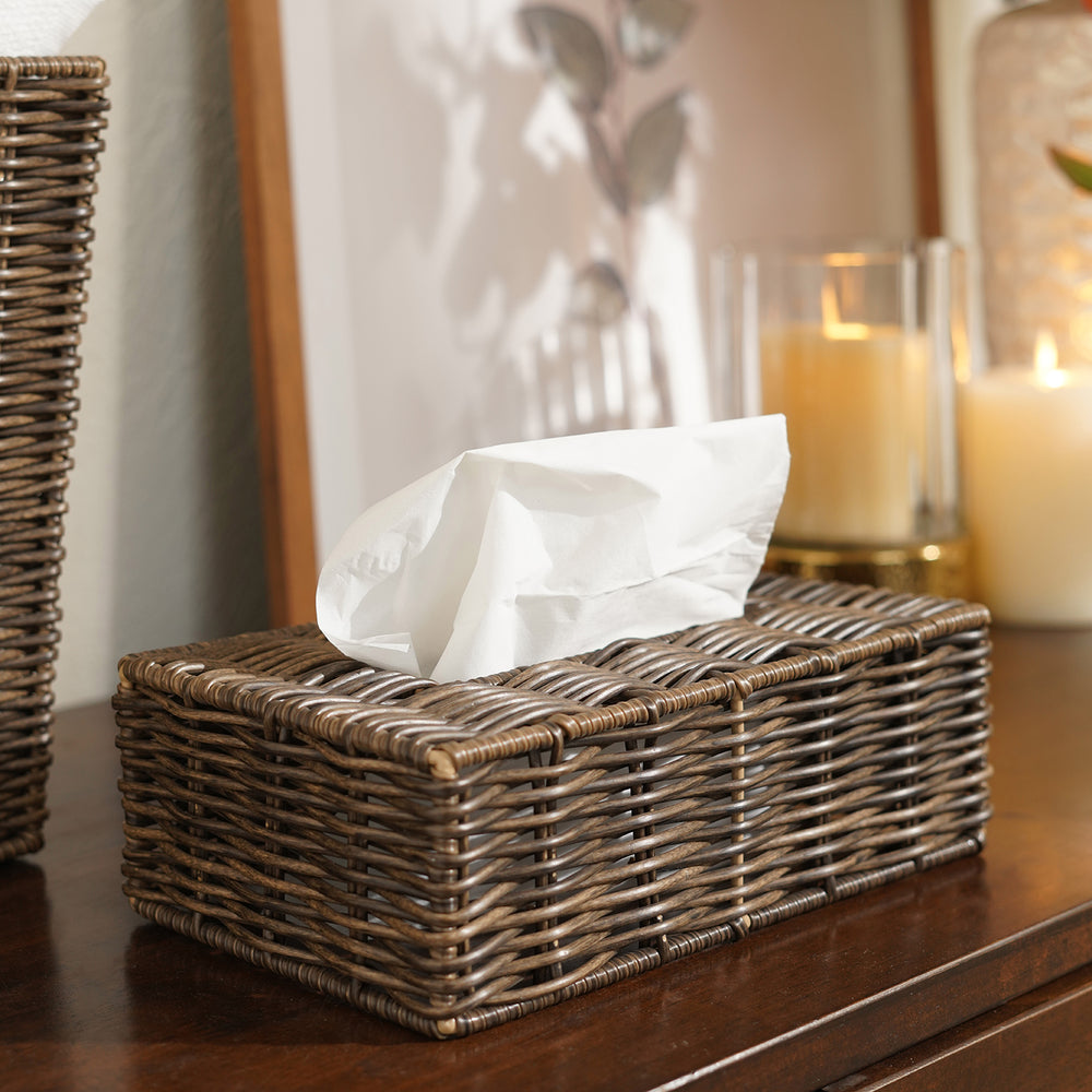 Brown Resin Wicker Tissue Cover