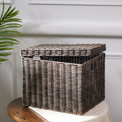 Brown Resin Wicker Multipurpose Storage Box With Lid
