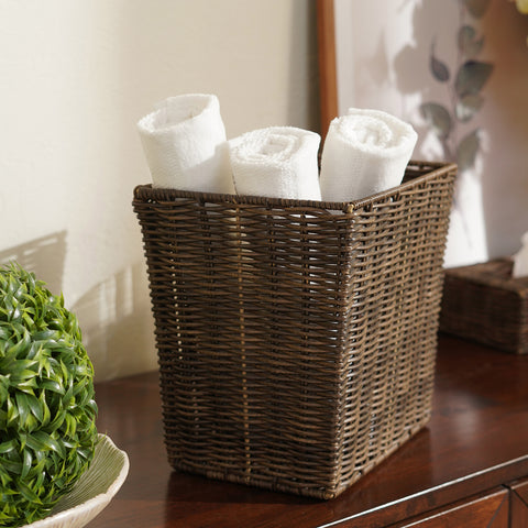 Brown Resin Wicker Tapered Utility Basket