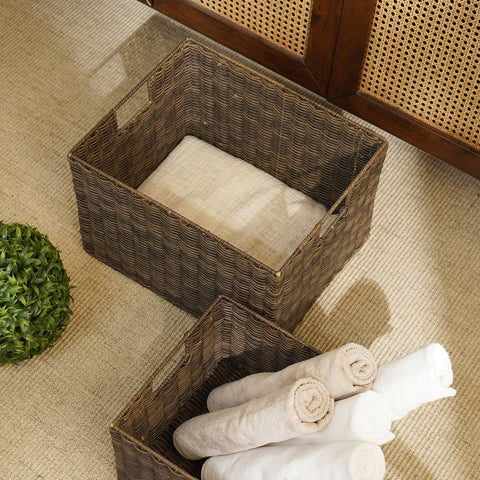 Set Of 2 Brown Resin Wicker Utility Baskets