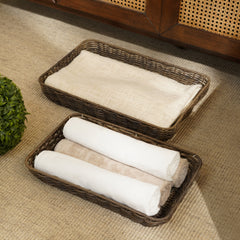 Set Of 2 Brown Resin Wicker Trays