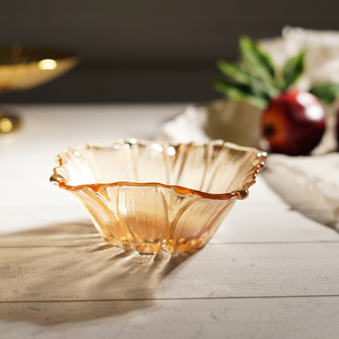 Gold Floral Design Glass Bowl-S