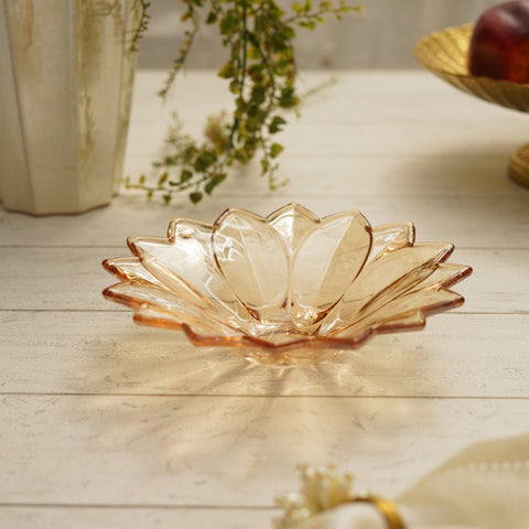 Gold Floral Design Glass Bowl-S