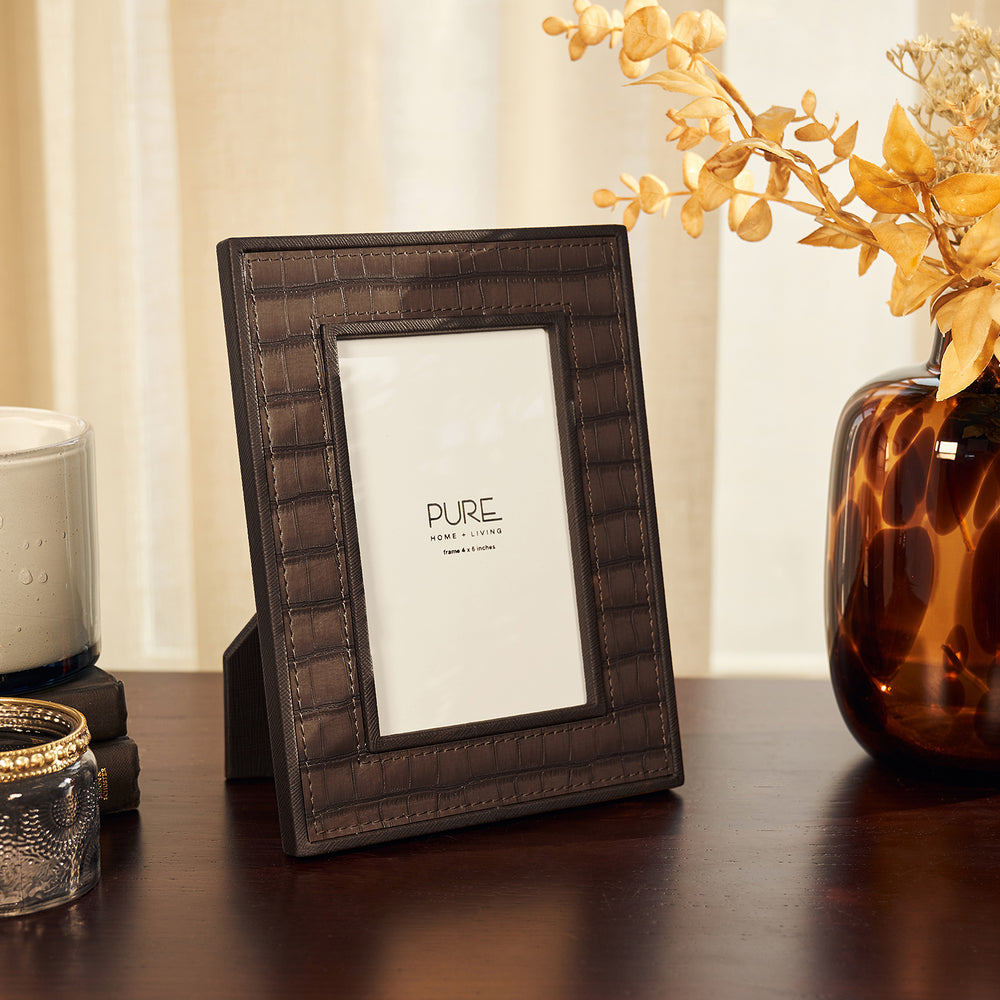 Brown Croc Pattern Faux Leather Photo Frame - Small