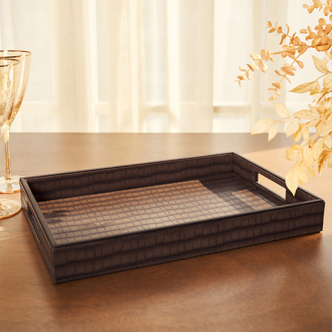 Brown Croc Pattern Rectangle Tray