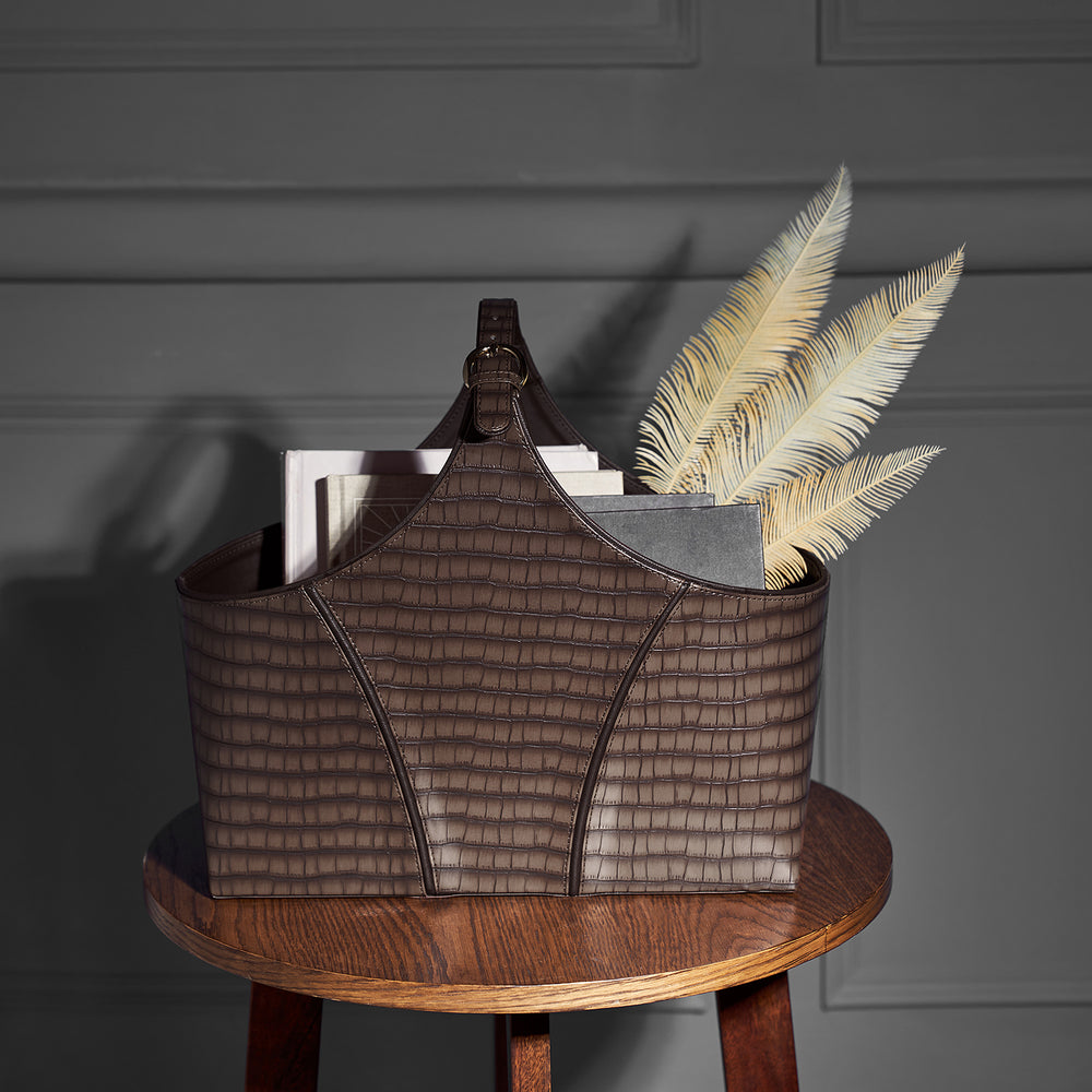 Brown Croc Pattern Magazine Bakset