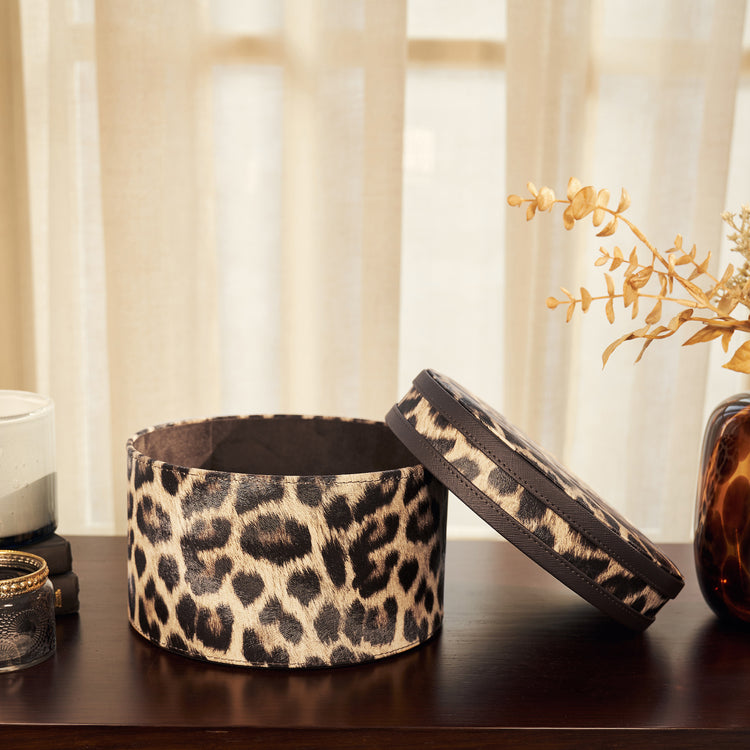Shop Leopard Print Faux Leather Round Box Large - at Best Price Online ...
