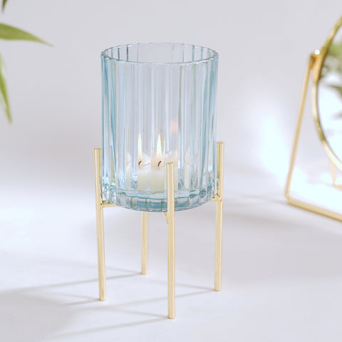 Blue Ribbed Glass Hurricane