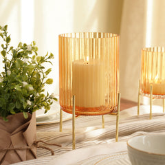 Gold Ribbed Glass Hurricane - Medium