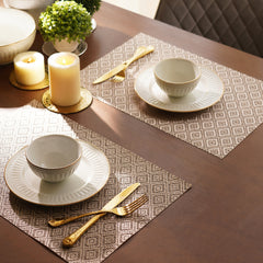 Set Of 2 Beige Geometric Design PVC Placemats