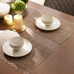 Set of 2 Light Brown Woven PVC Placemats