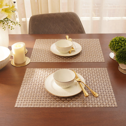 Set of 2 Beige Woven PVC Placemats