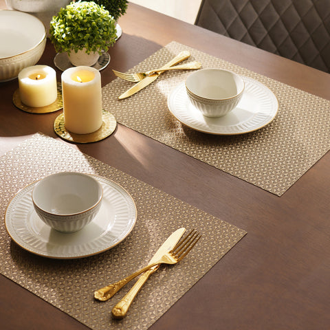 Set of 2 Beige Diamond Design PVC Placemats
