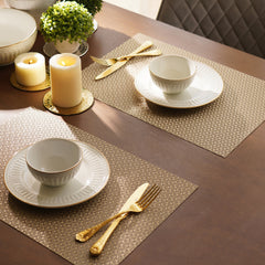 Set of 2 Beige Diamond Design PVC Placemats