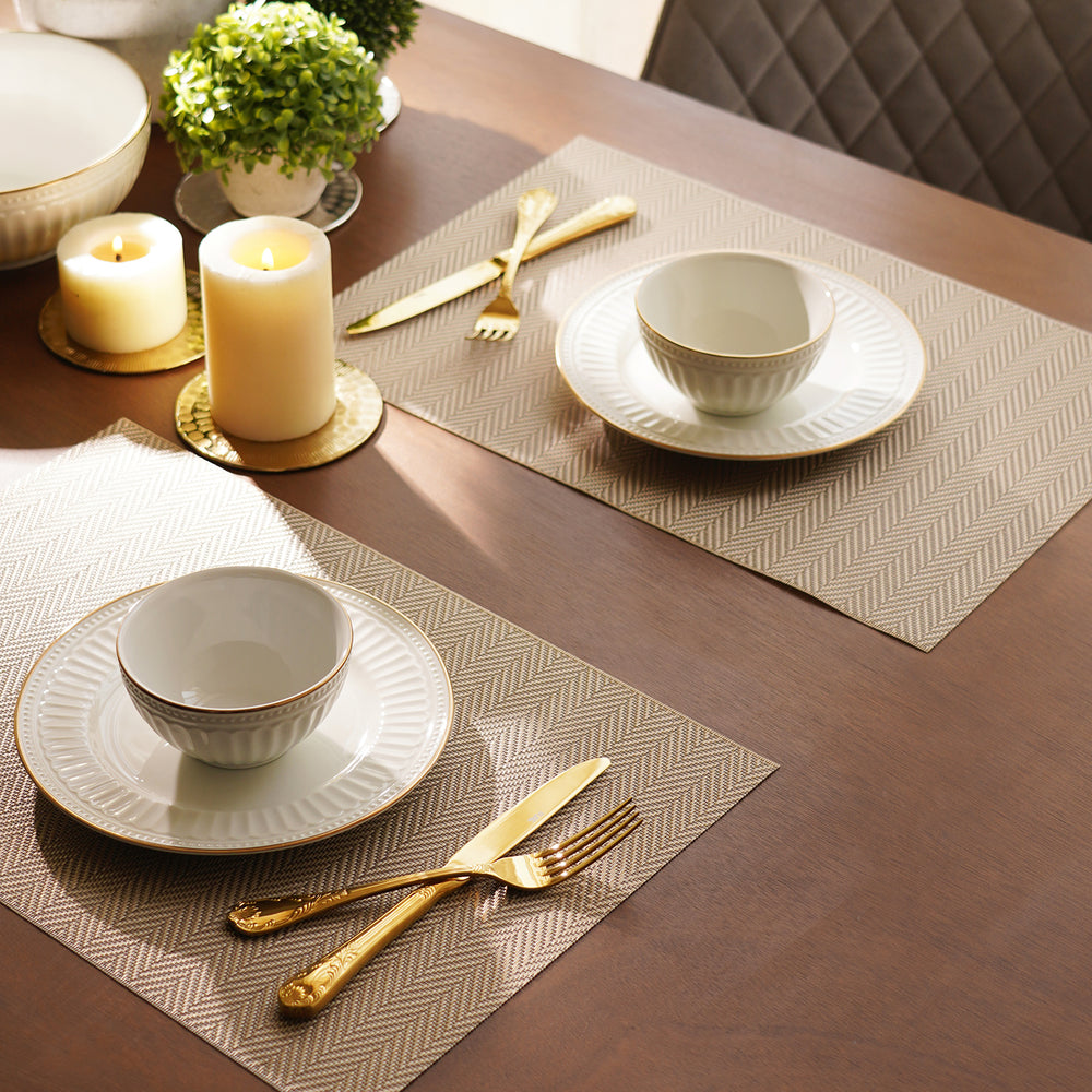 Set of 2 Beige Herringbone Design PVC Placemats