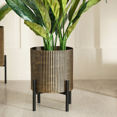Black Iron Ribbed Planter With Stand Small