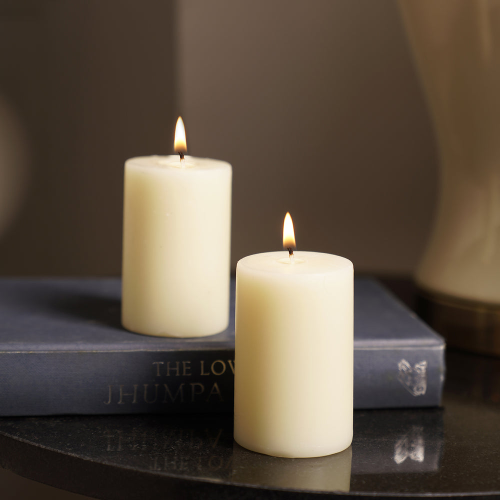 Set of 2 Ivory Antique Lace Pillar Candle - Small