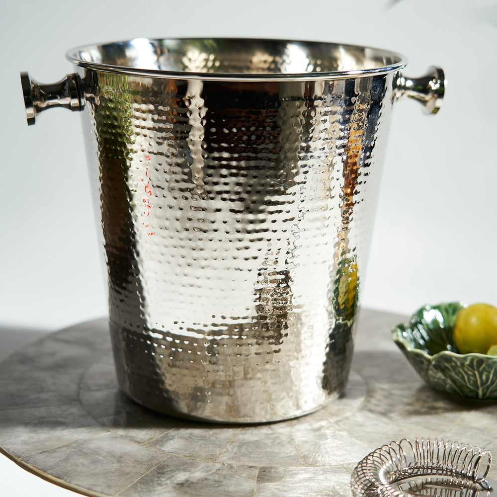 Silver Hammered Metal Wine Bucket