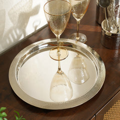 Silver Hammered Metal Round Tray