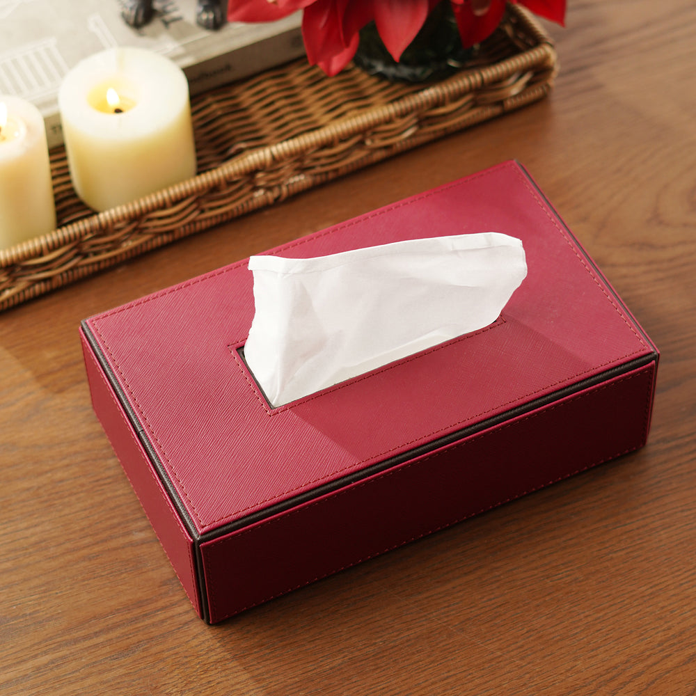 Red Faux Leather Tissue Box With Cover