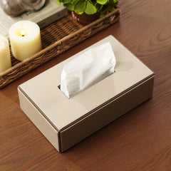 Beige Faux Leather Tissue Box With Cover