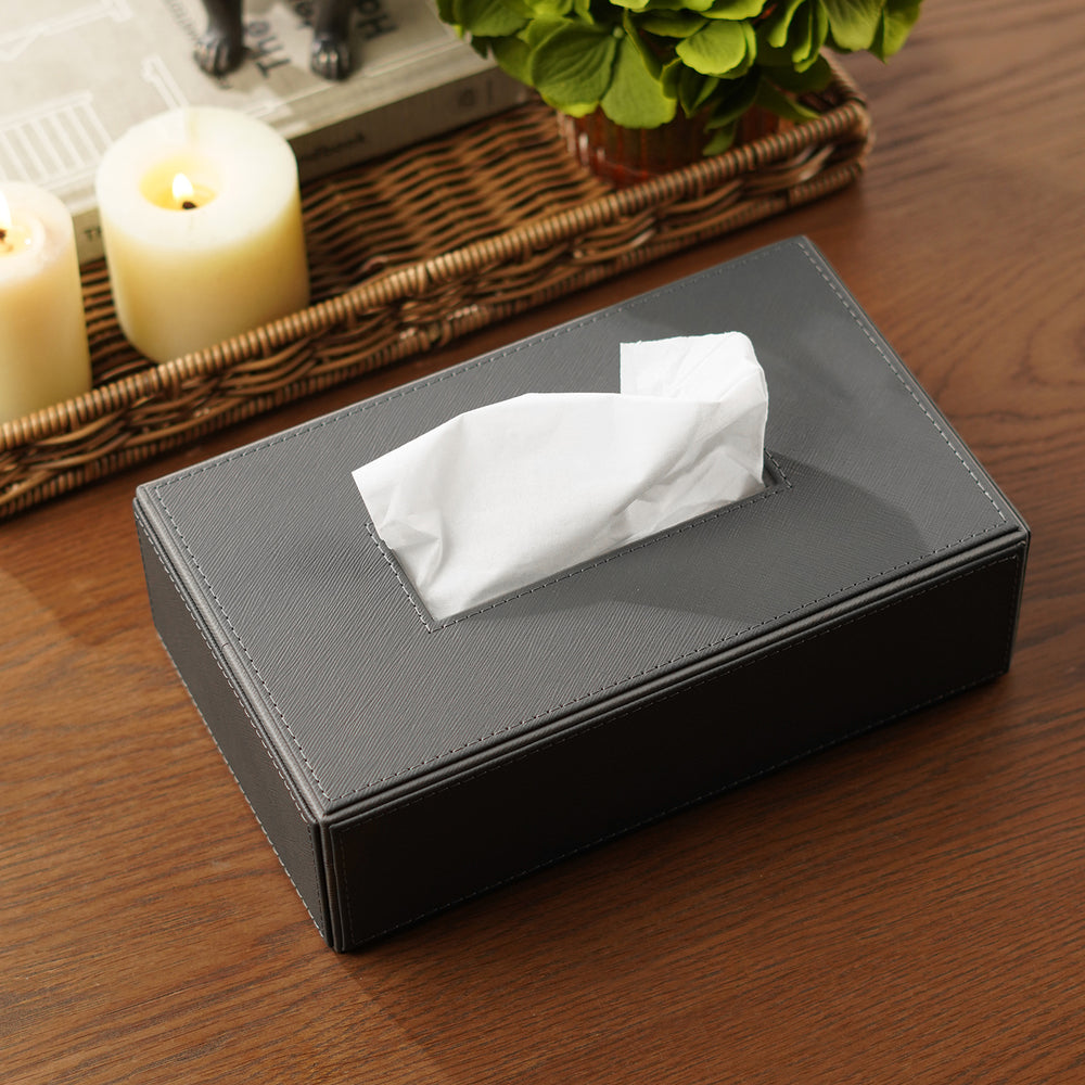 Grey Faux Leather Tissue Box With Cover