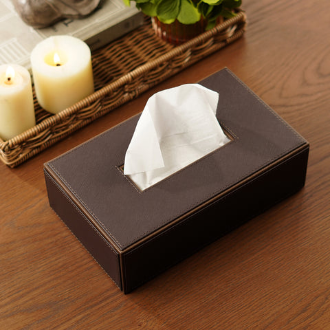 Dark Brown Faux Leather Tissue Box With Cover