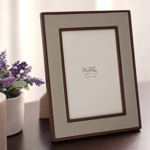 Beige Faux Leather Photo Frame - Large