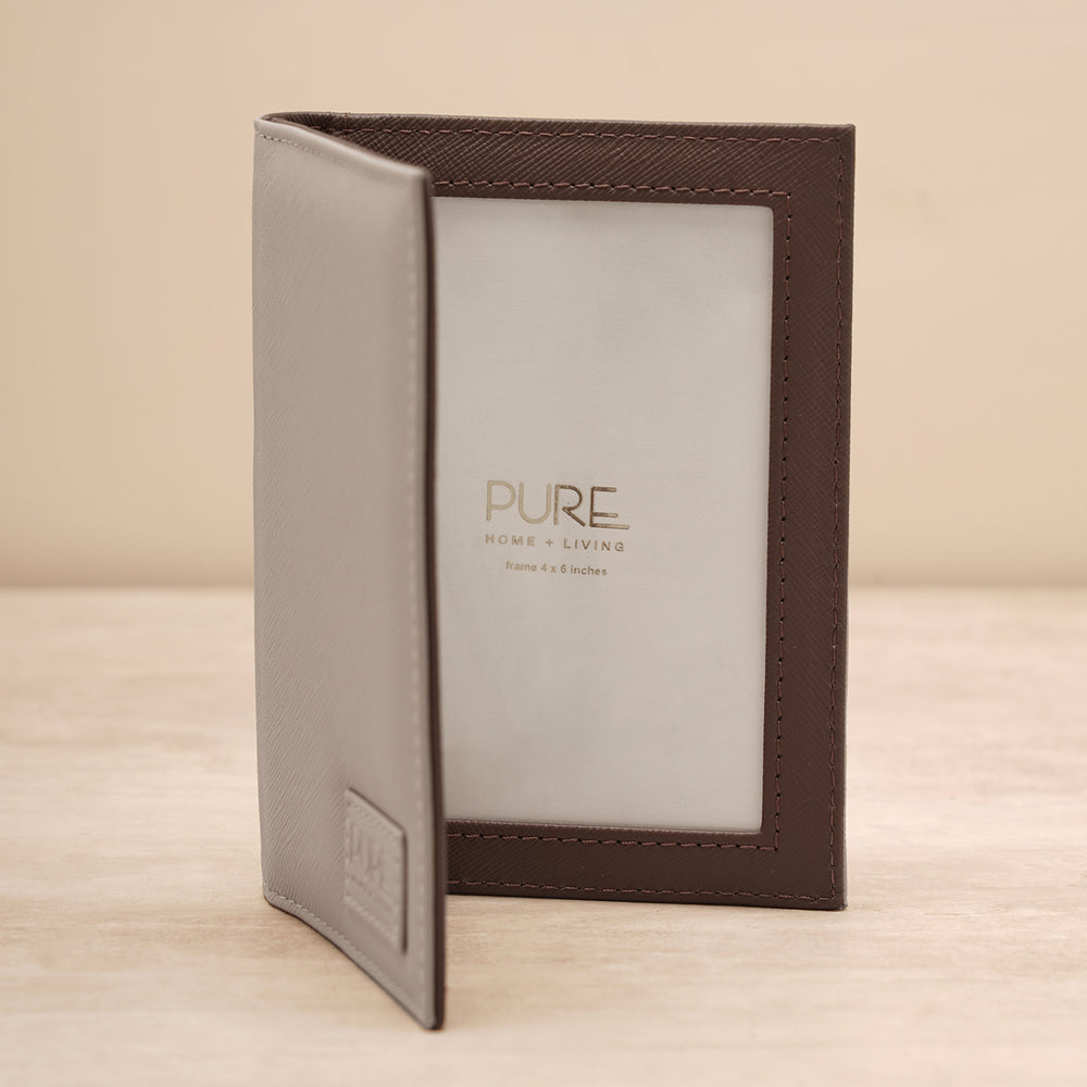 Beige Faux Leather 2 Side Photo Frame
