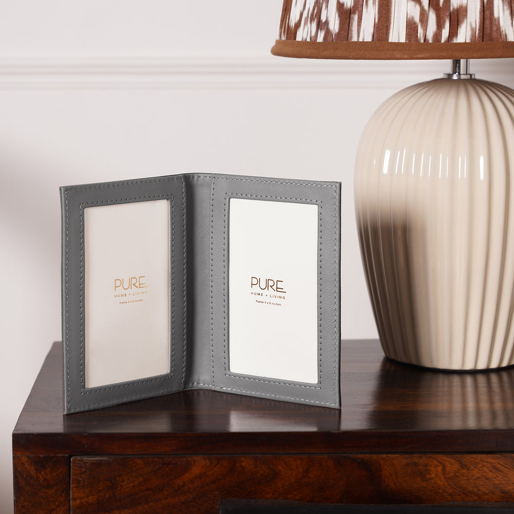 Grey Faux Leather 2 Side Photo Frame