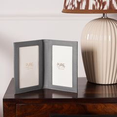 Grey Faux Leather 2 Side Photo Frame