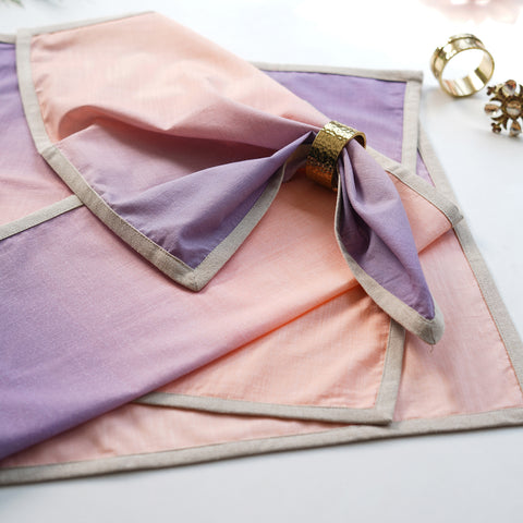 Set Of 4 Pink And Purple Ombre Cotton Napkins