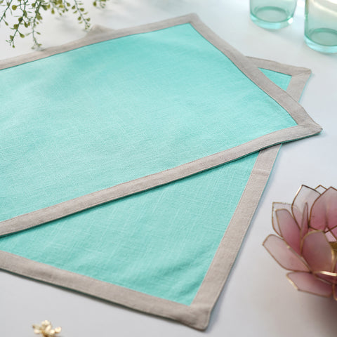 Set Of 2 Aqua Cotton Placemats