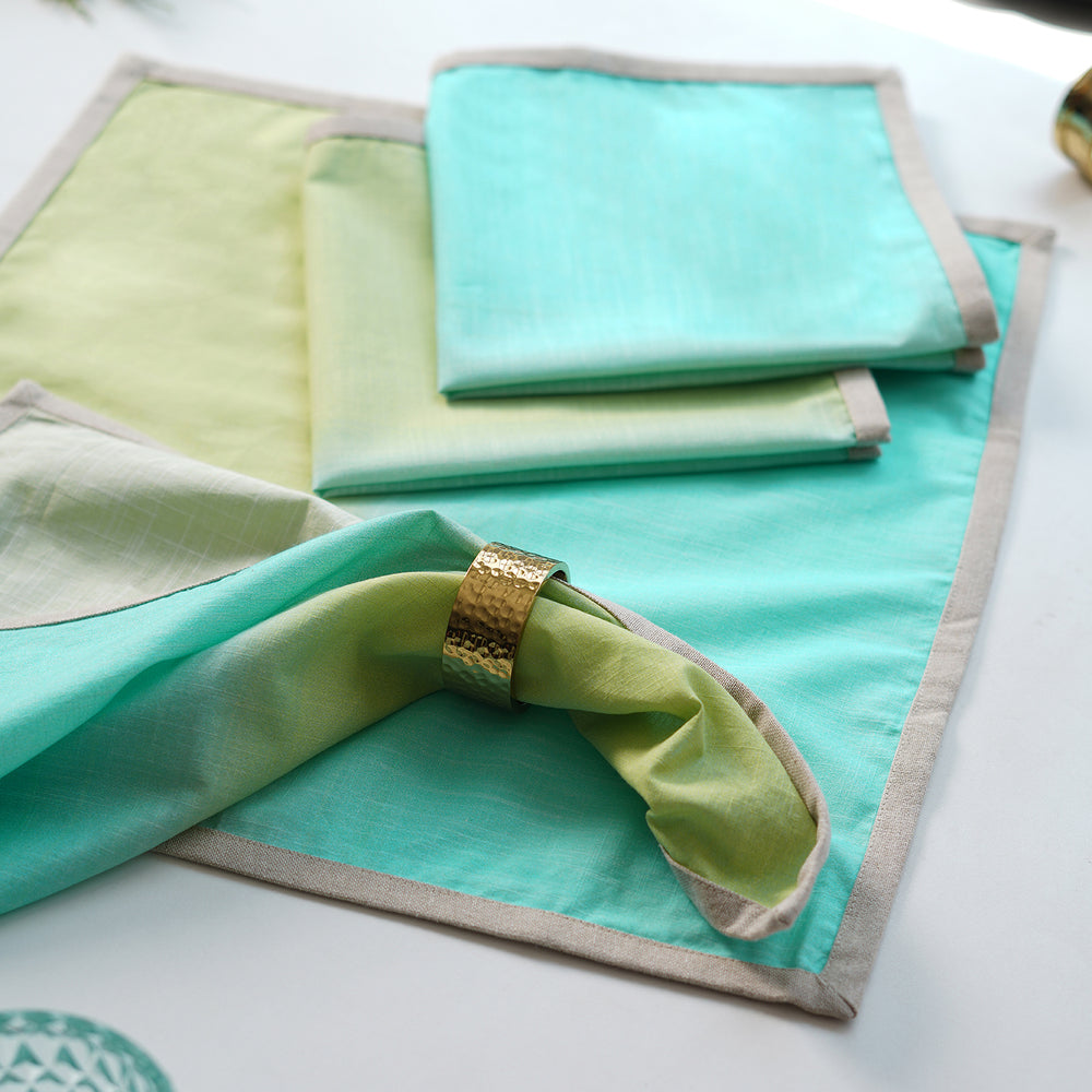 Set Of 4 Green And Aqua Ombre Cotton Napkins