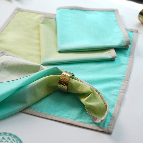 Set Of 4 Green And Aqua Ombre Cotton Napkins