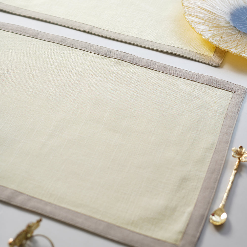 Set Of 2 Light Yellow Cotton Placemats