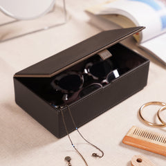 Dark Brown Faux Leather Box with Lid - Small