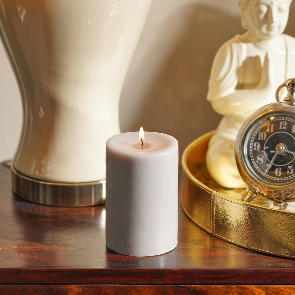 Grey White Jasmine Pillar Candle - Large