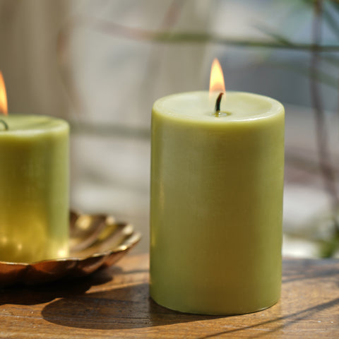Green Peony Blush Pillar Candle - Large