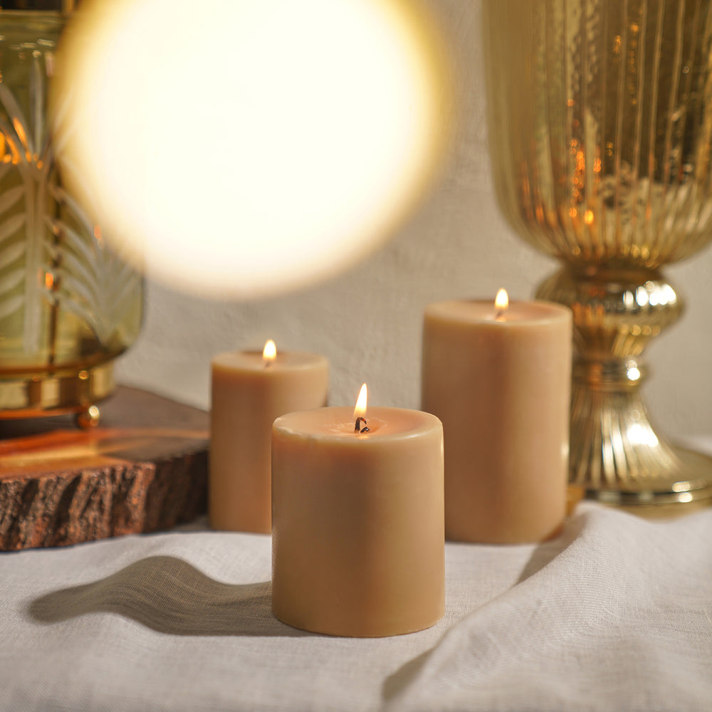 Beige White Jasmine Pillar Candle - Medium