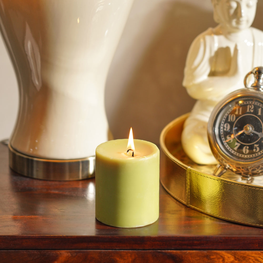 Green Peony Blush Pillar Candle - Medium