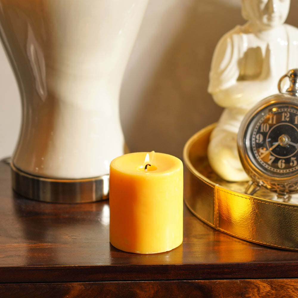 Yellow Dark Amber Pillar Candle - Medium