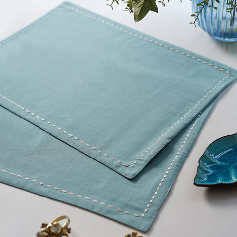 Set Of 2 Blue Cotton Placemats