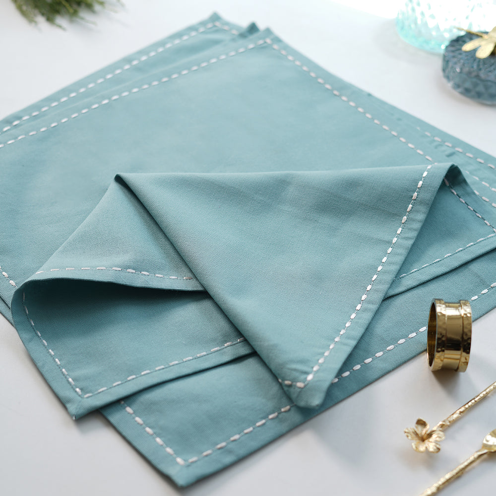 Set Of 4 Blue Cotton Napkins