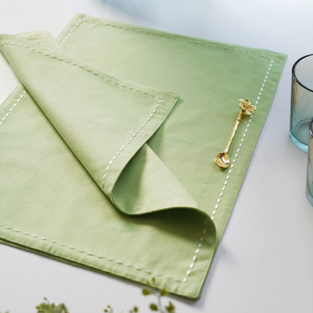 Set Of 2 Green Cotton Placemats